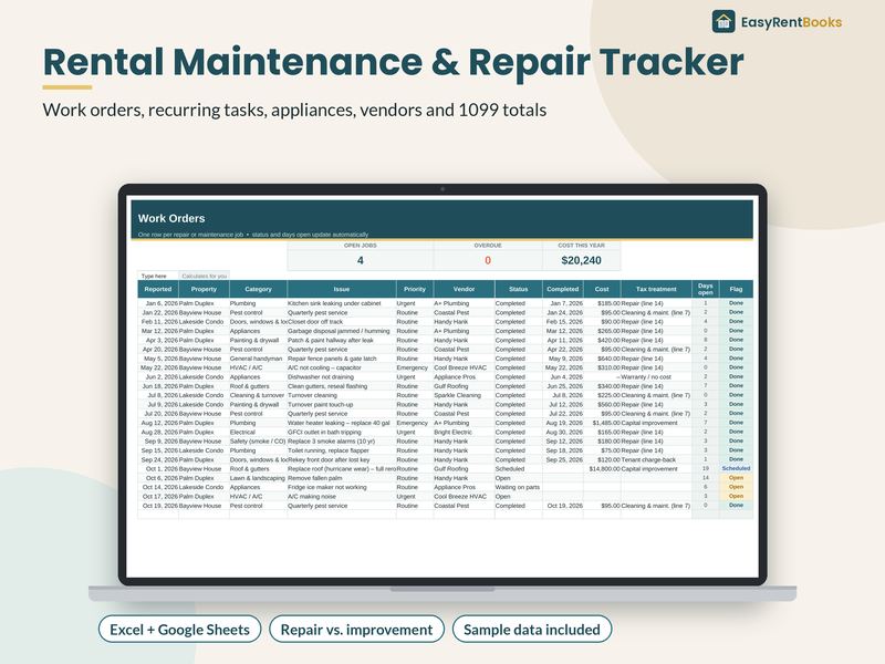 Preview of the Maintenance & Repair Tracker template