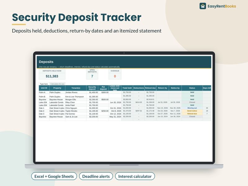 Preview of the Security Deposit Tracker template