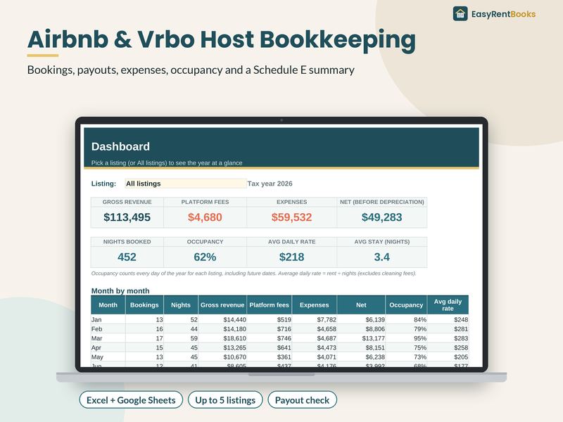 Preview of the Airbnb & Vrbo Host Bookkeeping template